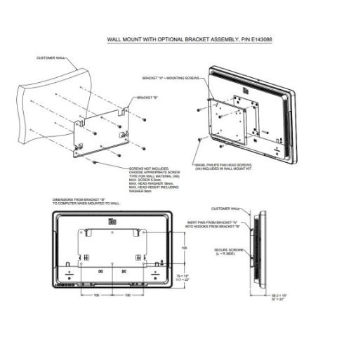 Support de montage mural Elo E-, X-, I-Series, 1002L, 1502L, 2002L IM E143088