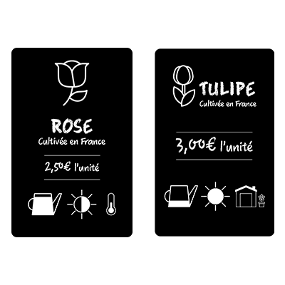 Exemples d'impression étiquettes de prix pour fleuristes, solution Edikio Price Tag